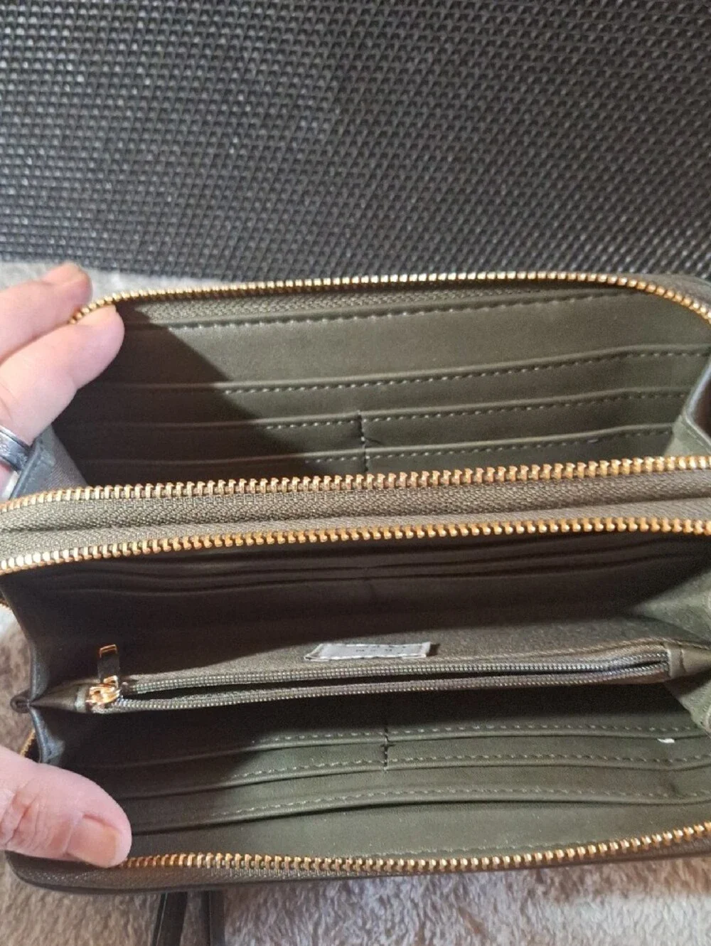 Sleek Zip Around Wallet in Olive Green